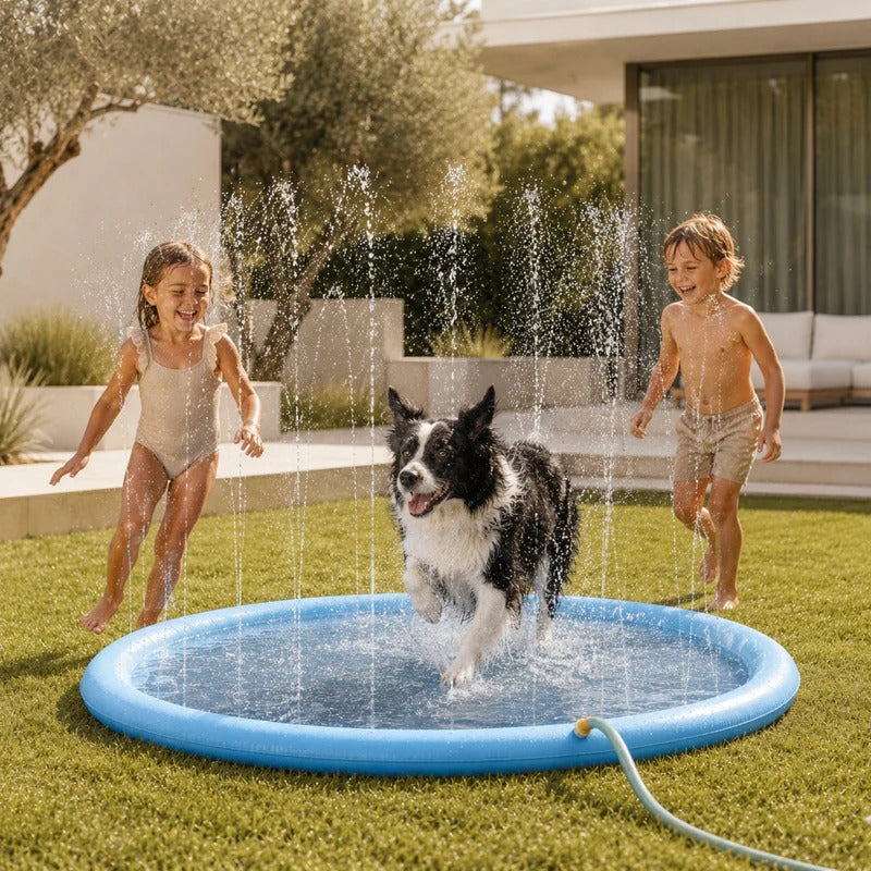Uppblåsbar vattenmatta för hund – svalkande splash pad för lek