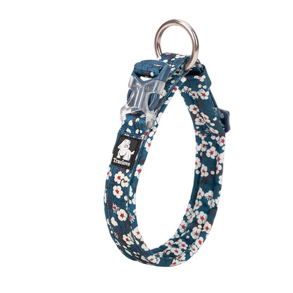 Blått blommigt hundhalsband - bekvämt och slitstarkt