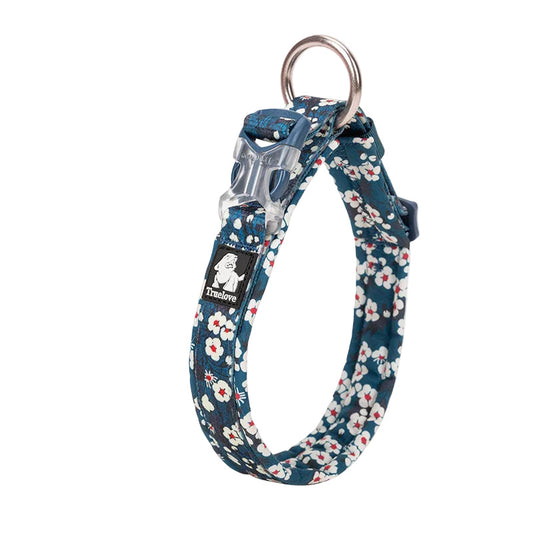 Blått blommigt hundhalsband - bekvämt och slitstarkt