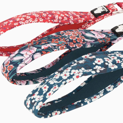 Blått blommigt hundkoppel - med extra handtag