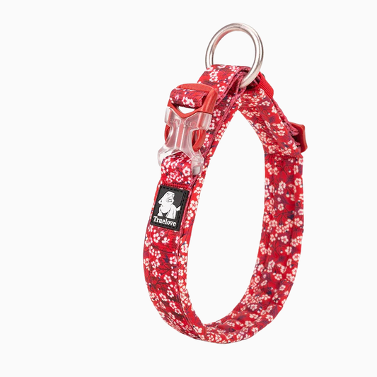 Rött blommigt hundhalsband - bekvämt och slitstarkt
