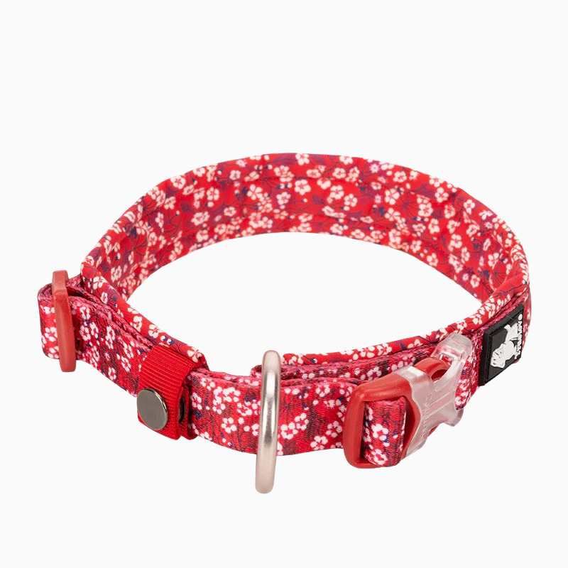Rött blommigt hundhalsband - bekvämt och slitstarkt