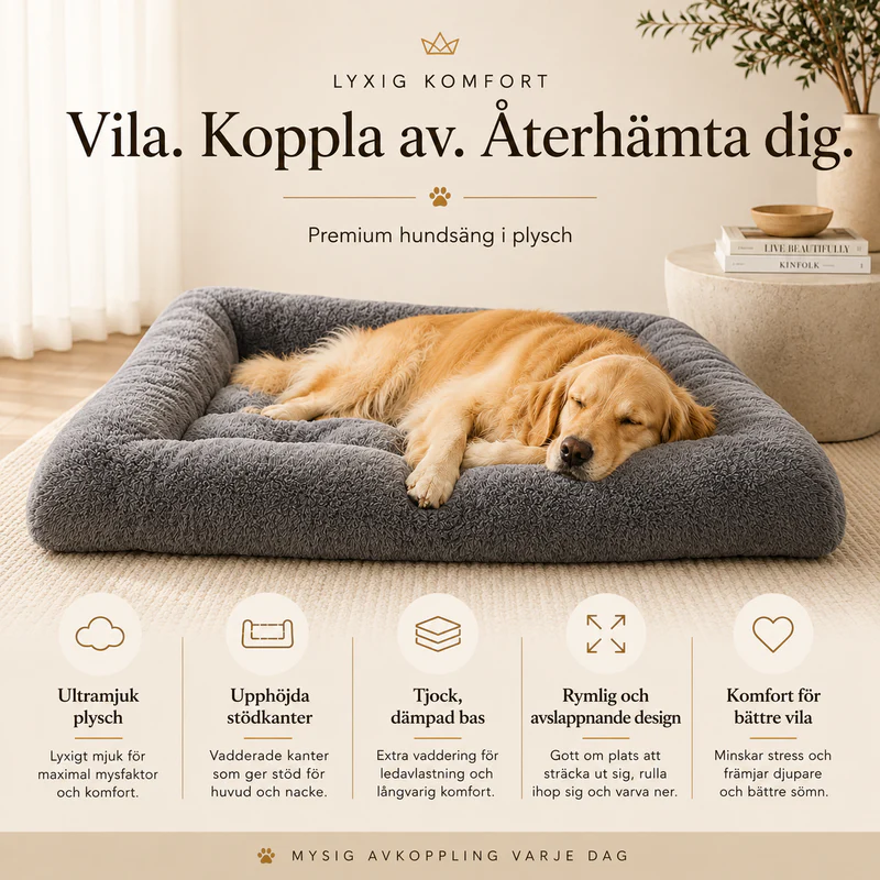 Mjuk hundsäng i plysch – en lyxig soffbädd där din hund kan vila tryggt och bekvämt